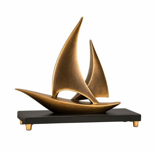 Segelboot skulptur goldfarben - segelboot-skulptur,