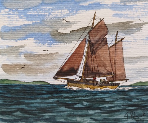 Original aquarell zeesenboot - aquarell,
