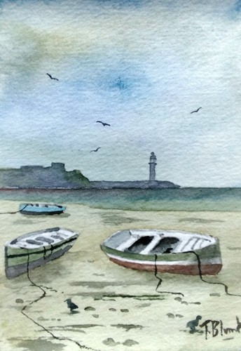 Original aquarell boote am - aquarell,