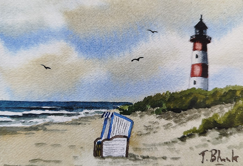 Original aquarell strandkorb - aquarell,